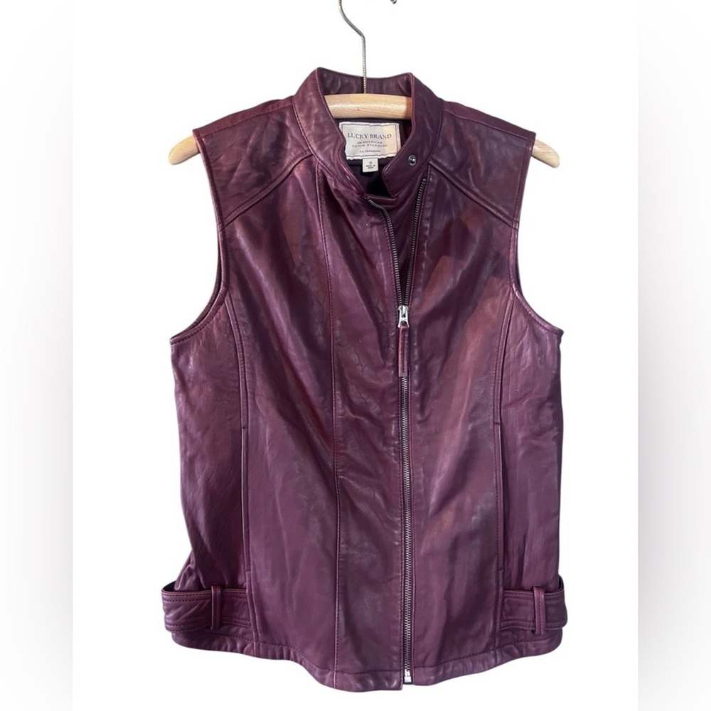 Lamb Leather Burgundy Vest Lucky Brand Women’s Size S/M So Soft Festival Moto